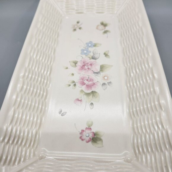 Pfaltzgraff Tea Rose Basket Weave Rectangular Bread Serving Tray Floral - Picture 4 of 7